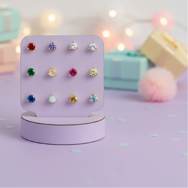 Silver Essentials Sterling Silver Gold Plated Birthstone Earrings January to December
