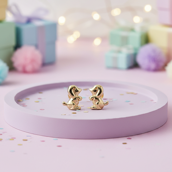 My Little Angel Dog Stud Earrings in 9ct Yellow Gold