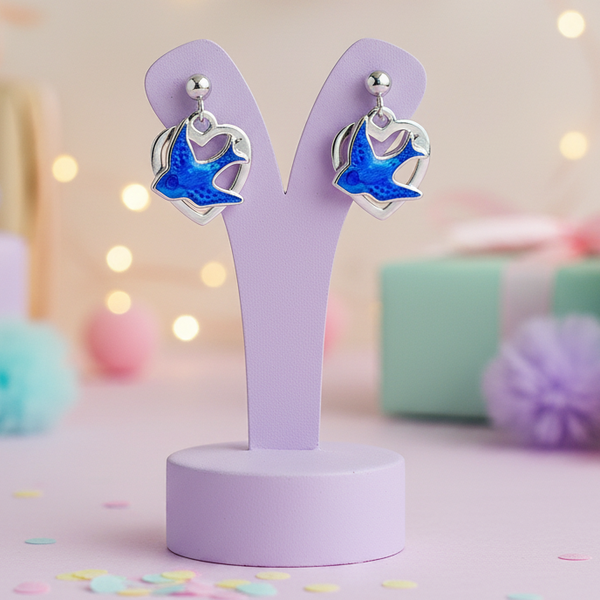 My Little Angel Bluebird Drop Stud Earrings in Sterling Silver