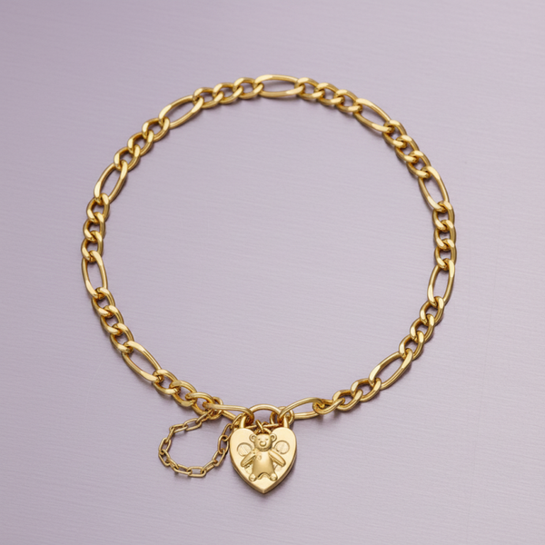 My Little Angel Figaro bracelet with Teddy Bear Embellished Clasp Gold Plated