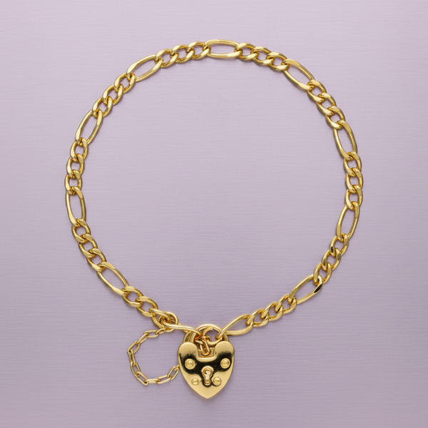 My Little Angel Figaro Bracelet With Heart Clasp Yellow Gold Plated