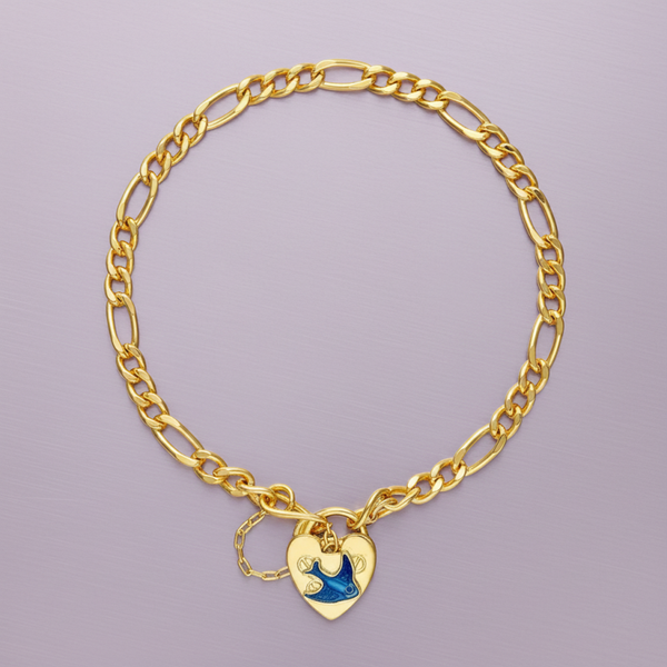 My Little Angel Figaro Bracelet with Bluebird Clasp Yellow Gold Plated