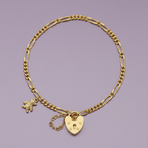 My Little Angel Figaro Bracelet with Teddy Bear Charm Gold Plated