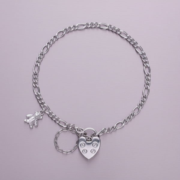 My Little Angel Figaro Bracelet with Teddy Bear Charm in Sterling Silver