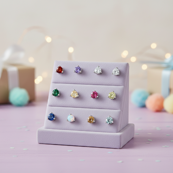 Silver Essentials Sterling Silver Birthstone Earrings January to December