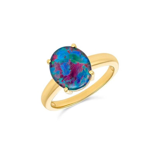 Firegem 12x10MM Oval Triplet Opal Ring in 9ct Yellow Gold or Sterling Silver