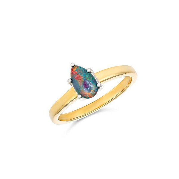 Firegem Pear Shaped Triplet Opal Ring. Available in Sterling Silver or Yellow Gold