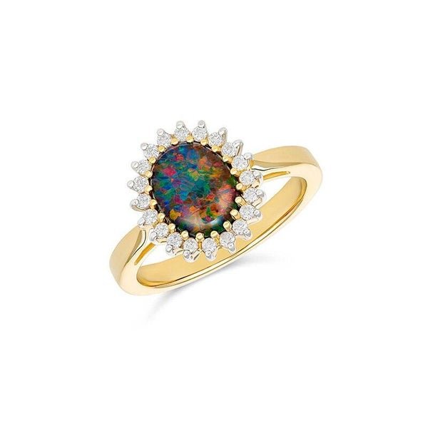 Firegem Oval Opal and Diamond Ring in Solid 9ct Yellow Gold