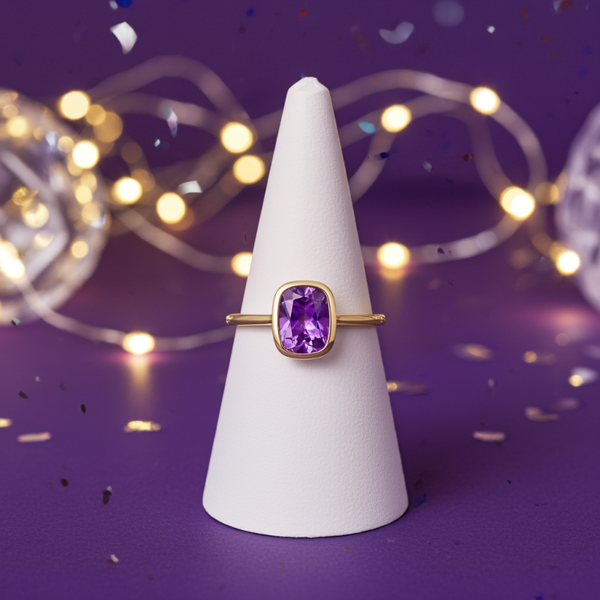 Rectangle Shaped Amethyst Ring in 9ct Gold