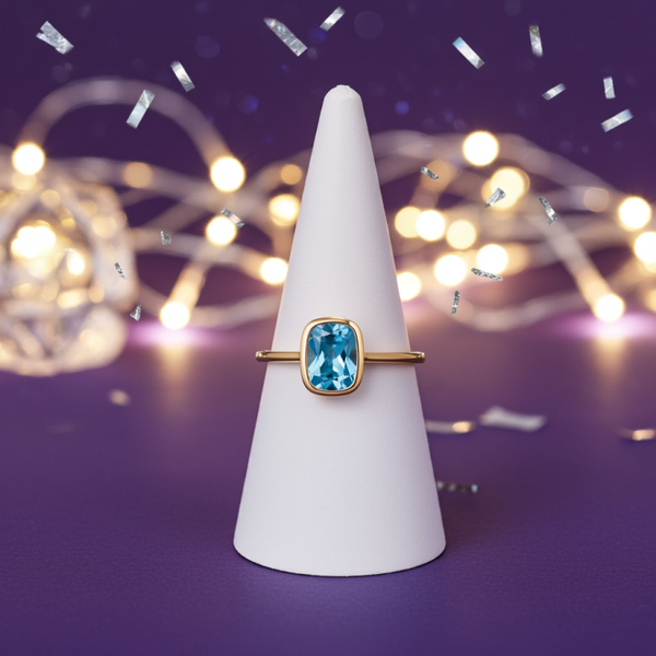 Rectangle Shaped Blue Topaz Ring in 9ct Gold