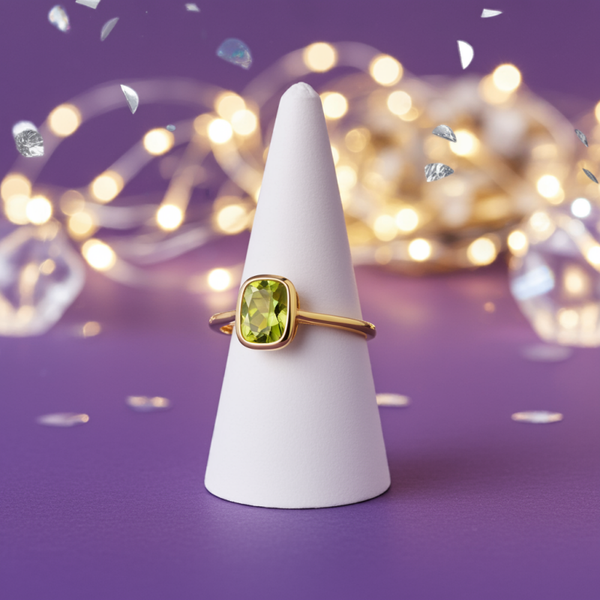 Rectangle Shaped Peridot Ring in 9ct Gold