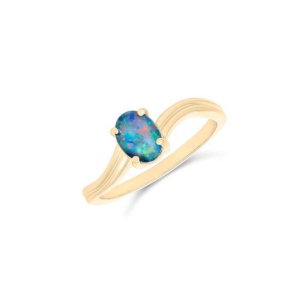 Firegem 7X5MM Oval Triplet Opal Ring in 9ct Yellow Gold or Sterling Silver