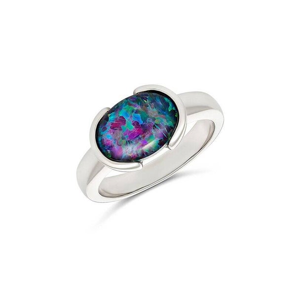 Firegem Half Bezel Set Triplet Opal Ring in Sterling Silver