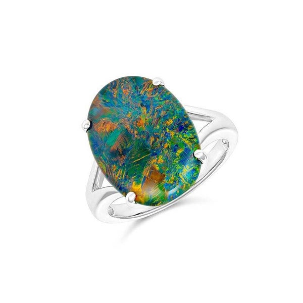 Firegem 18x13MM Oval Triplet Opal Ring in 9ct Yellow Gold or Sterling Silver