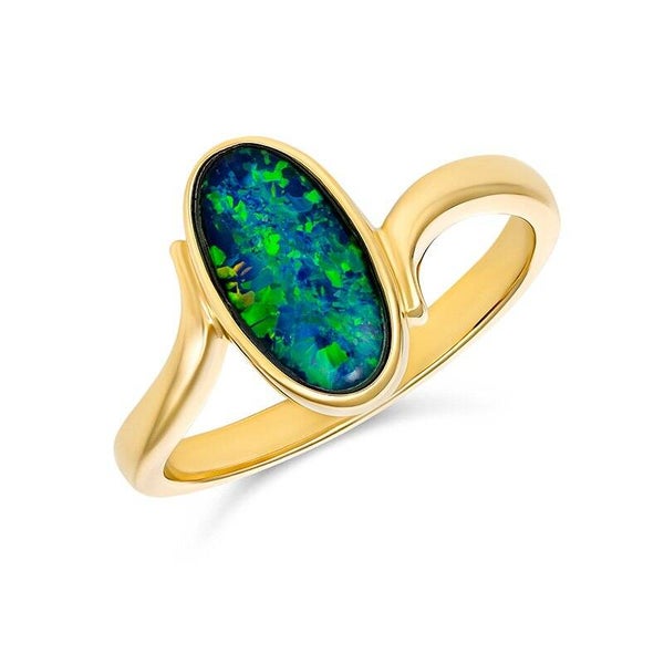 Firegem Oval Triplet Opal Ring in 9ct Yellow Gold or Sterling Silver