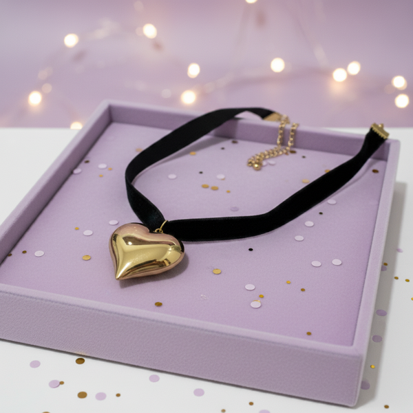 Waterproof 18K Gold Plated Puffed Heart Choker 36-42CM