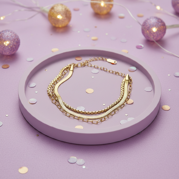 Waterproof 18K Gold Plated 3 Chain Bracelet 17-21CM