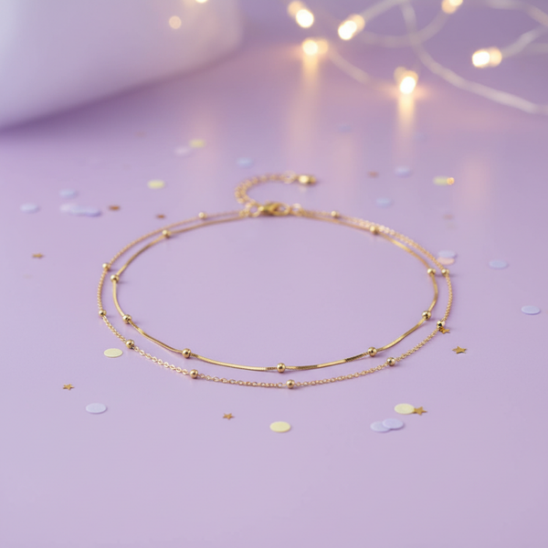 Waterproof 18K Gold Plated Bead Necklace 40-45CM