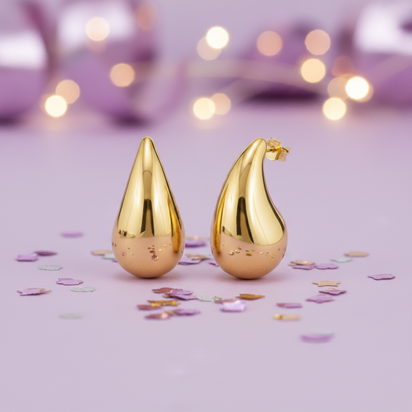 Seren Stainless Steel Waterproof 18K Gold Plated Teardrop Stud Earrings