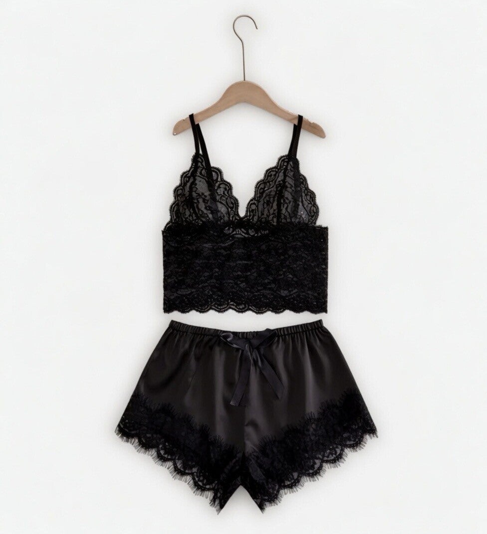 Black Laced Short Set