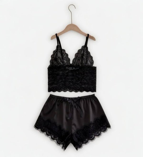 Black Laced Short Set