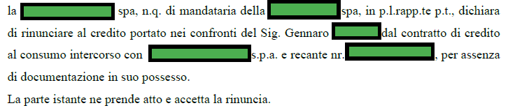 Verbale rinuncia credito per violazione Art 117 TUB mancanza forma scritta