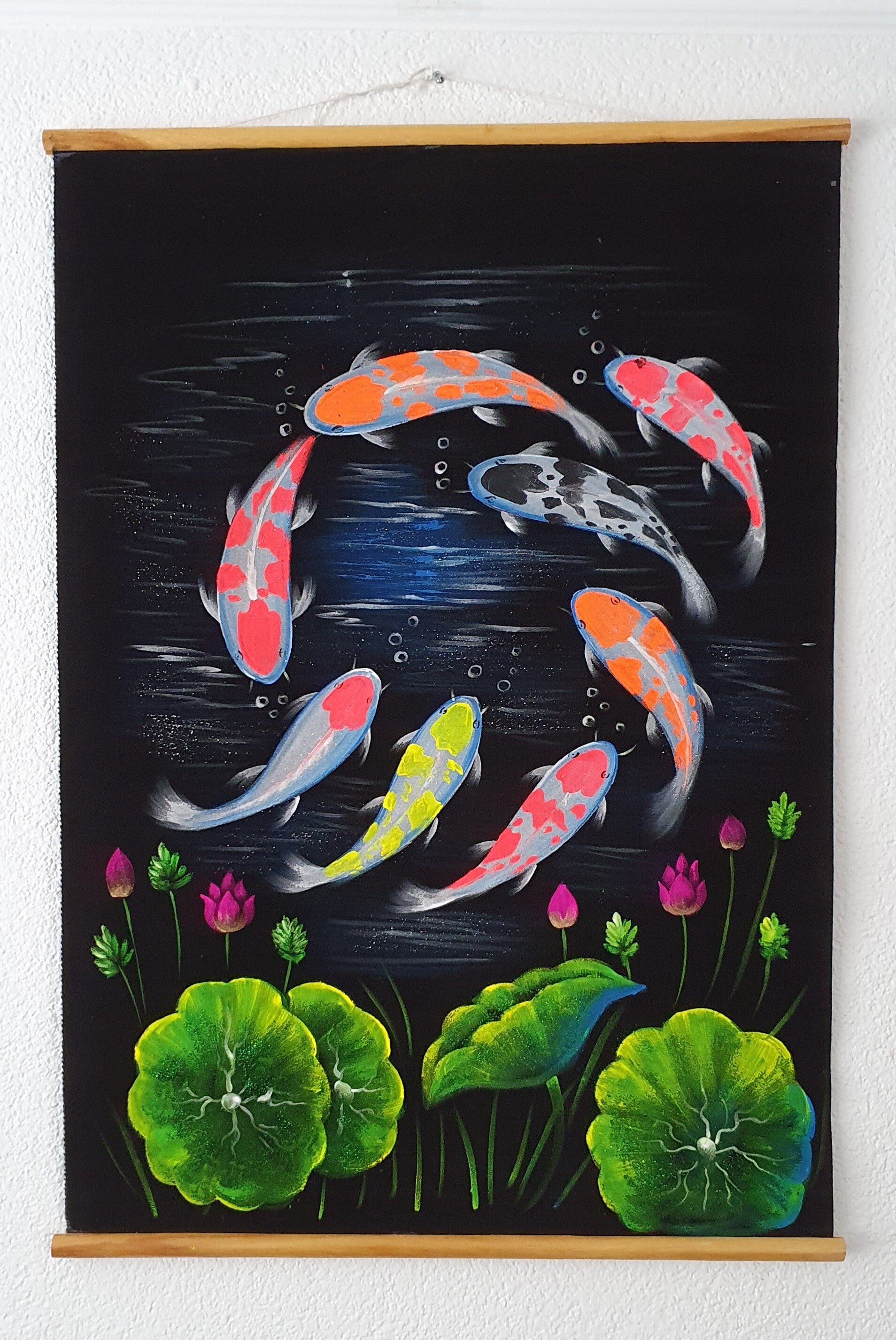 Thaise stoffen stof Koi Vissen 70 x 105 cm hand painted