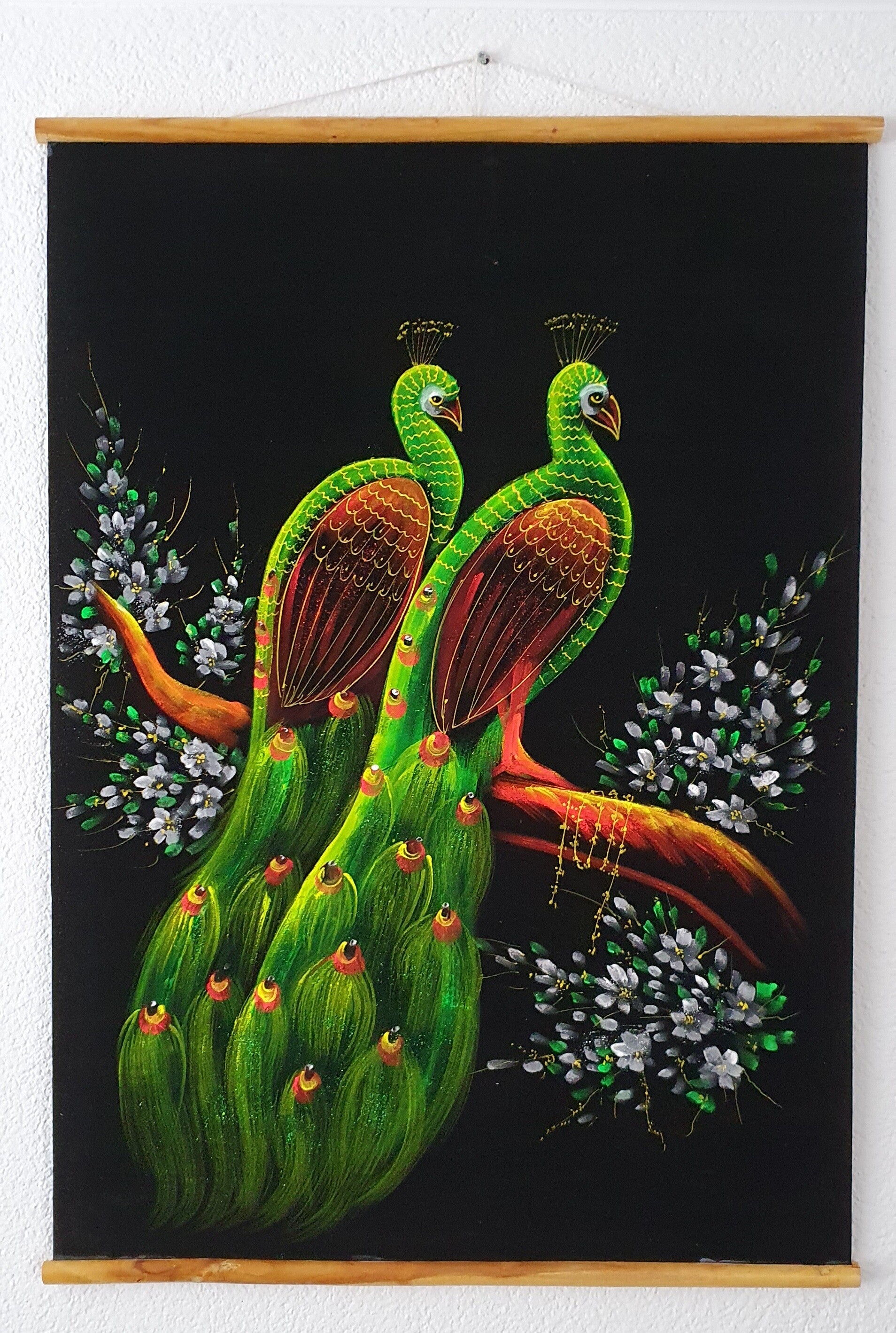 Thaise stoffen stof Pauw Vogel 70 x 105 cm hand painted