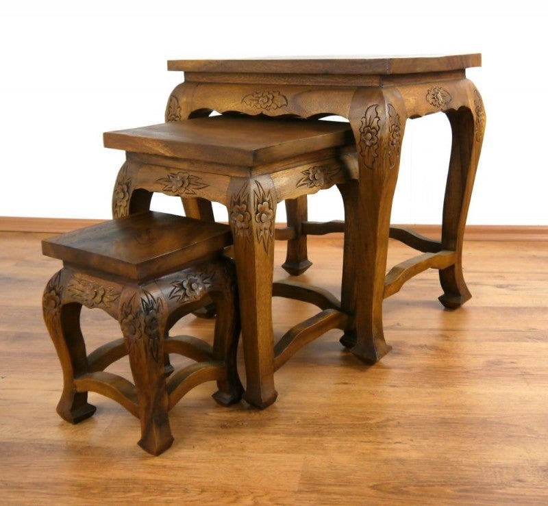 Thaise Aziatische bijzet tafels in de kleur bruin, set van 3 stuks