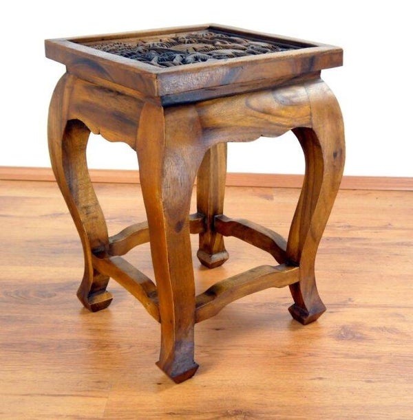 Aziatische tafel, bruin (hoog) met olifanten patroon - 36x36cm
