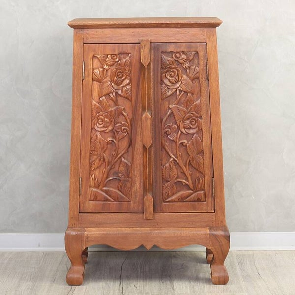 Houten kast met bloemmotief hoogte 80 cm