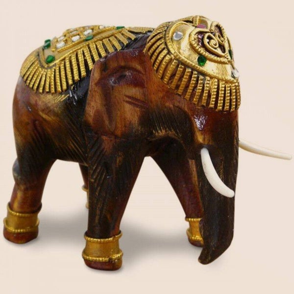 Houten Aziatische Olifanten met gouden decoratie