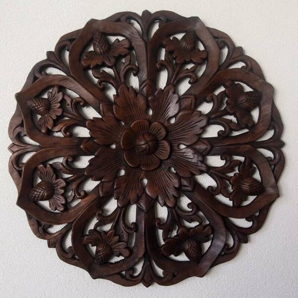 Houten Wandpaneel - Houtsnijwerk - Teak Hout Type 4  - 60 cm x 60 cm