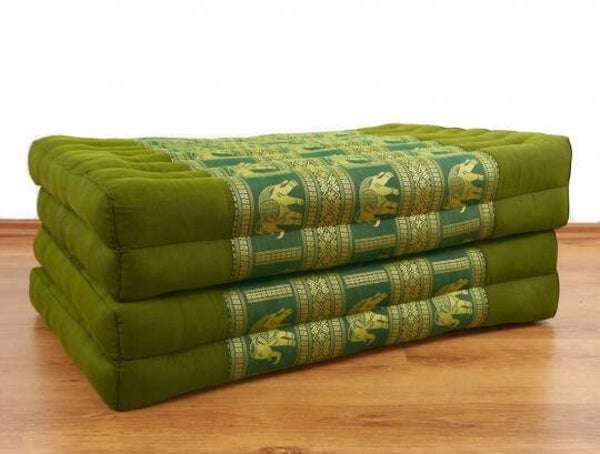 Kapok opvouwbare matras, Thais matras Kapok, groen met olifanten