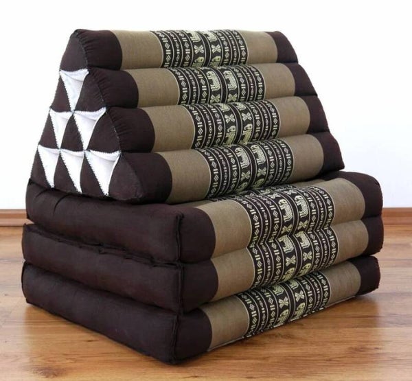 Thais Kussen, driehoek kussen 165 cm, Kleur Bruin met Olifanten patroon, 3 lagen