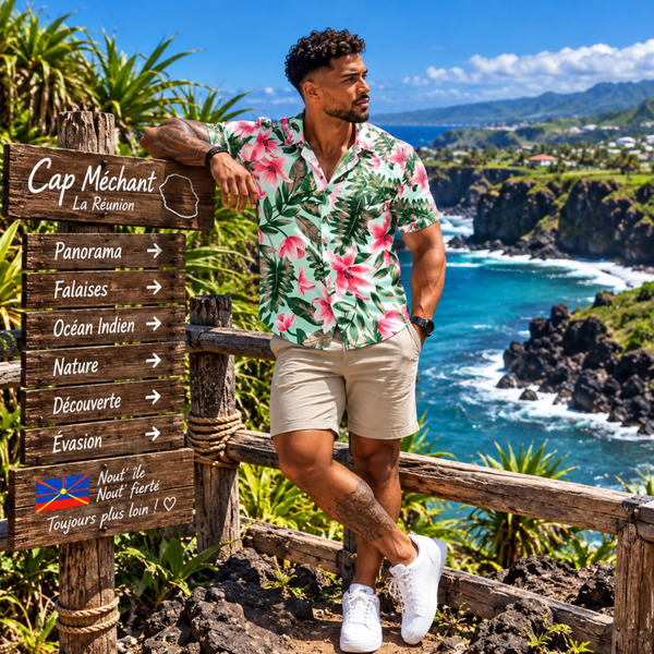 Chemise Cap Méchant – Hibiscus Tropical 🇷🇪