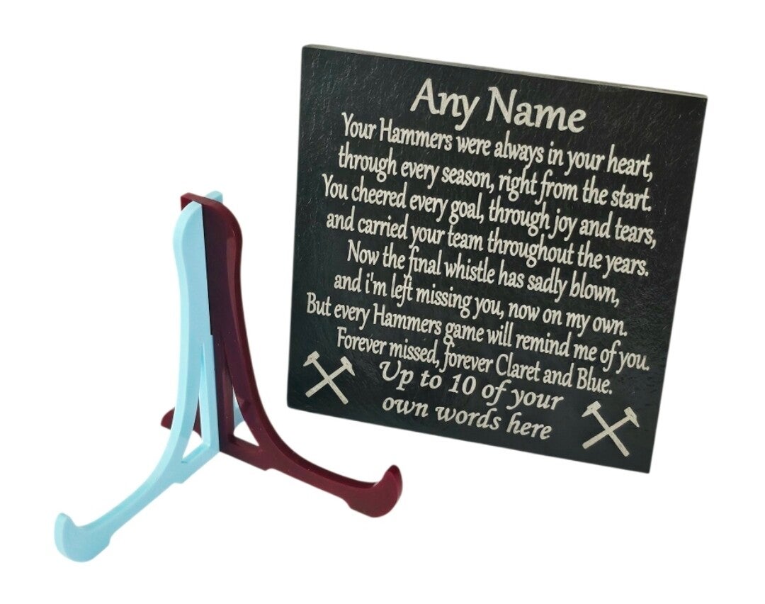 Personalised West Ham slate memorial Dad Brother Son Daughter Any Name memory plaque WHUFC Hammers Irons