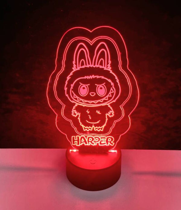 Personalised Name Labubu LED Multi Colour Changing Bedside Lamp Night Light with remote