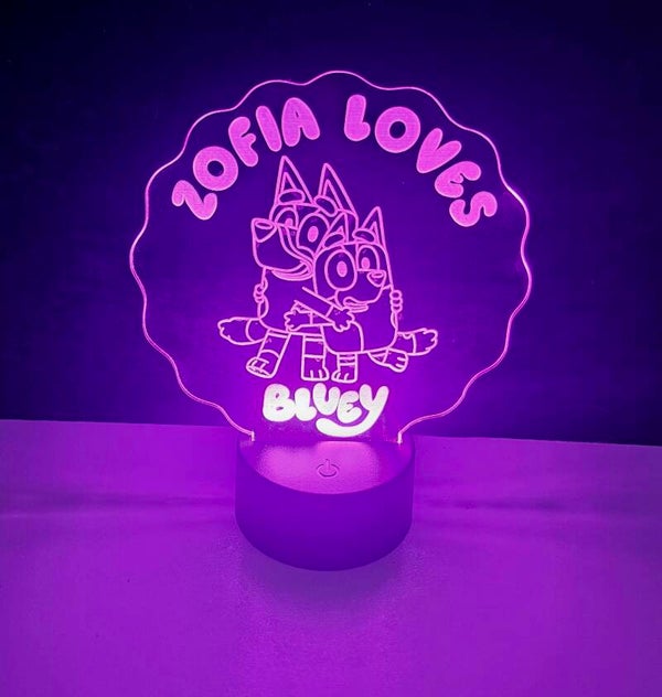 PERSONALISED BLUEY LED NIGHTLIGHT KIDS ROOM PRESENT CHRISTMAS BIRTHDAY