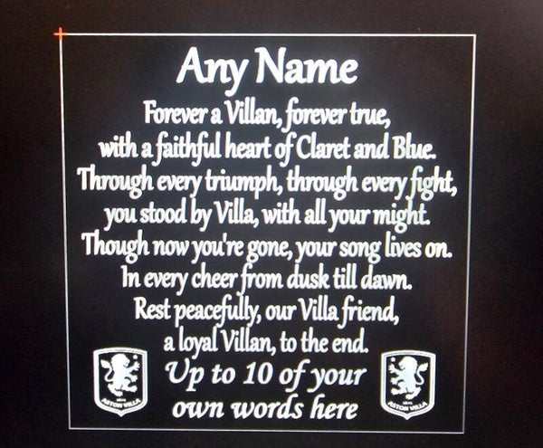Personalised ASTON VILLA slate memorial Dad Brother Son Daughter Any Name memory plaque THE VILLANS