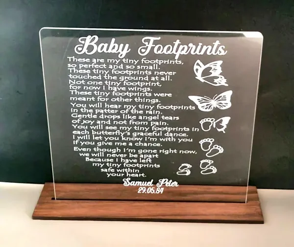 Personalised stillborn Angel baby miscarriage footprints poem memorial plaque