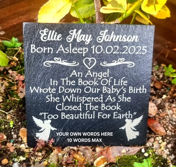 Born sleeping memorial Personalised Angel Baby Boy Girl slate plaque Gravestone