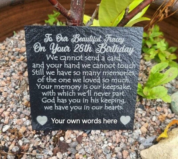 Personalised BIRTHDAY memorial plaque slate grave stone marker Son Daughter Dad