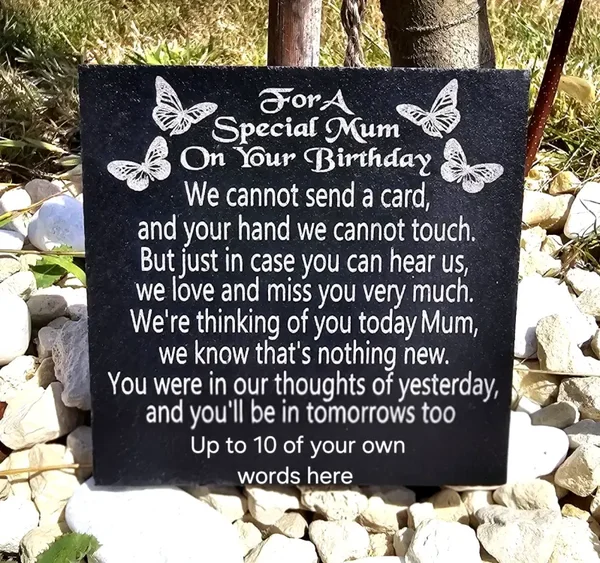 Personalised butterfly MUM Birthday memorial gift plaque Remembrance slate grave marker