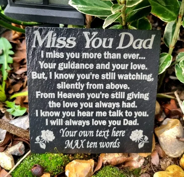 Personalised Miss You Dad memorial plaque slate grave marker Birthday keepsake
