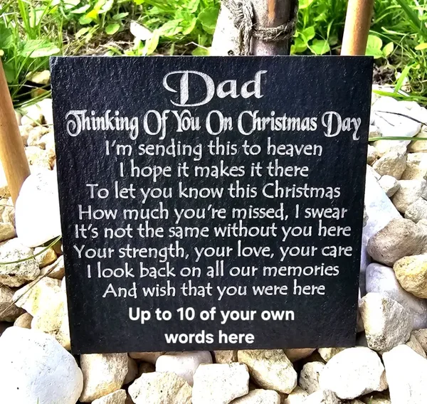 DAD Christmas memorial slate plaque PERSONALISED Grave Marker custom memory gift