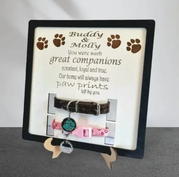 DOG memorial frame personalsed Pet remembrance in memory plaque For 2 x collar