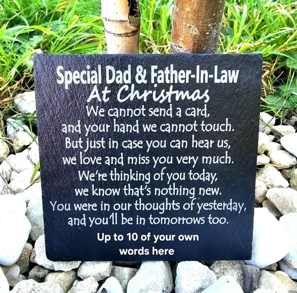 Personalised Dad & Father-In-Law Christmas memorial slate plaque memory Remembrance plaque Grave marker gift 3 SIZES