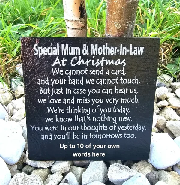 Personalised Mum & Mother-In-Law Christmas memorial slate plaque memory Remembrance plaque Grave marker gift 3 SIZES