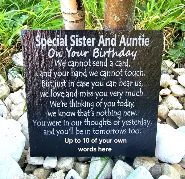 Personalised Sister & Auntie birthday memorial slate plaque memory Remembrance plaque Grave marker gift 3 SIZES